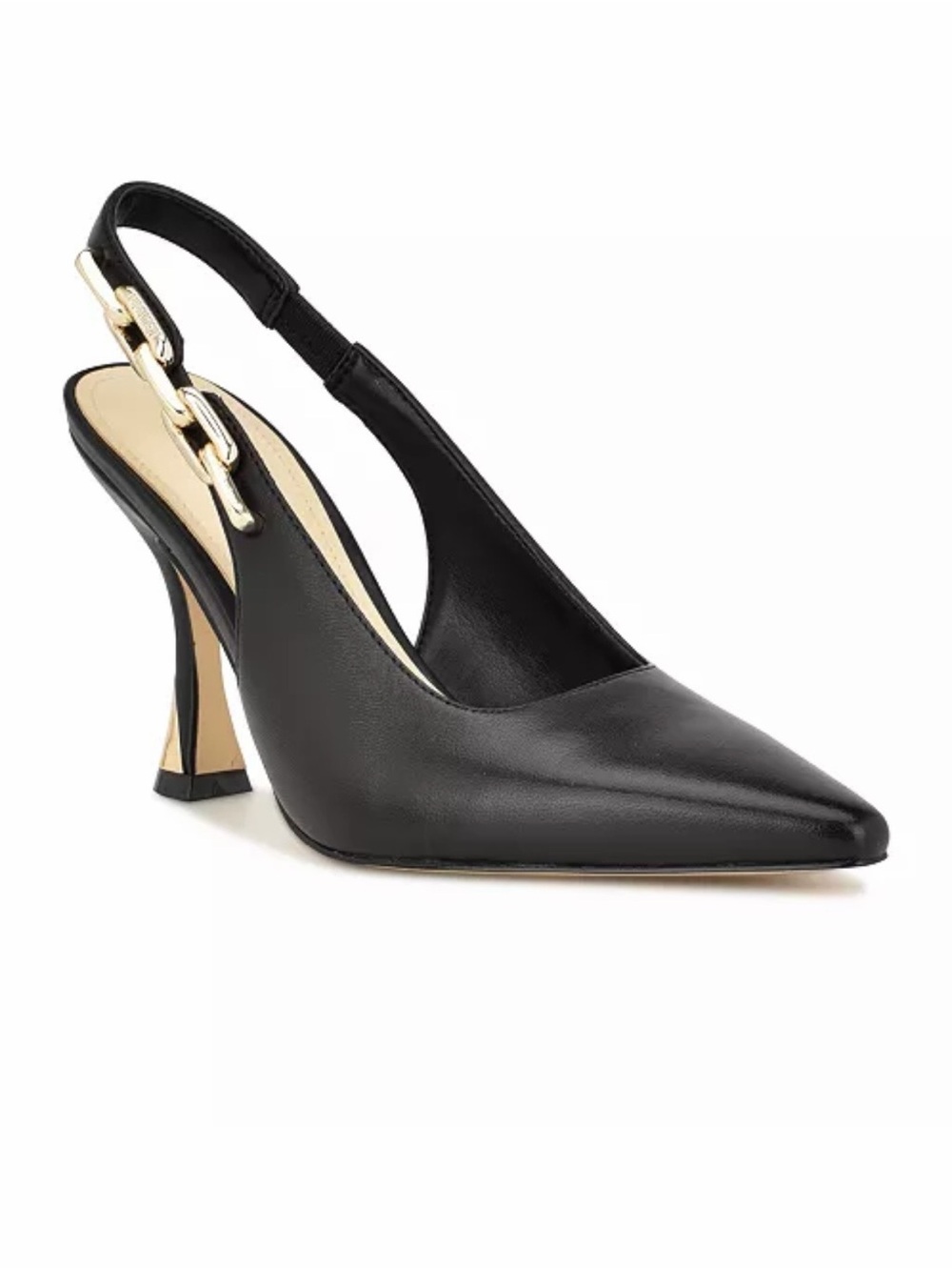 Nine West Black Pointed Slingback Pump with Gold Chain